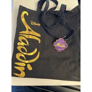 Disney ALADDIN The Musical Canvas Tote Bag Broadway Musical -Black & Gold-NEW